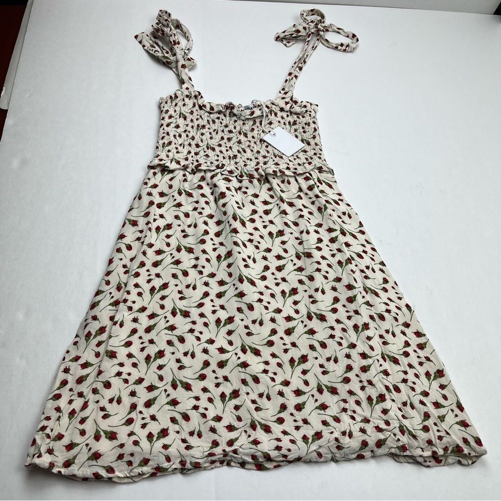 Reformation Marion Seabreeze Dress Women SZ XS Cream Red Rose Bud Adjustable NEW